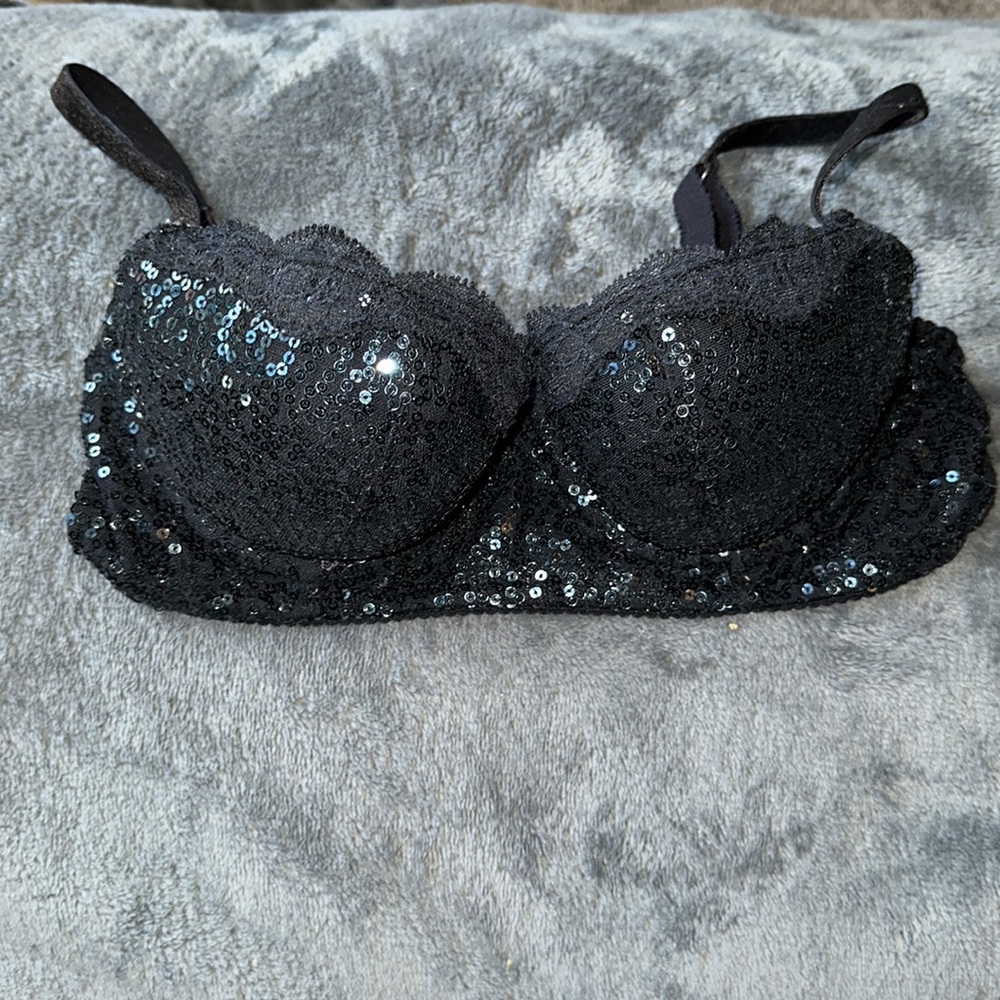 Aerie black sequin bra 32B limited edition push up & padding